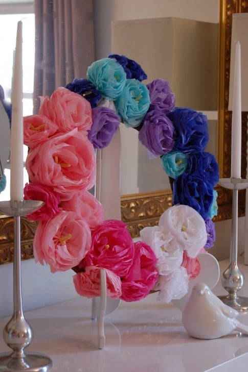  paper pom poms that we made for the vine decorations at our wedding