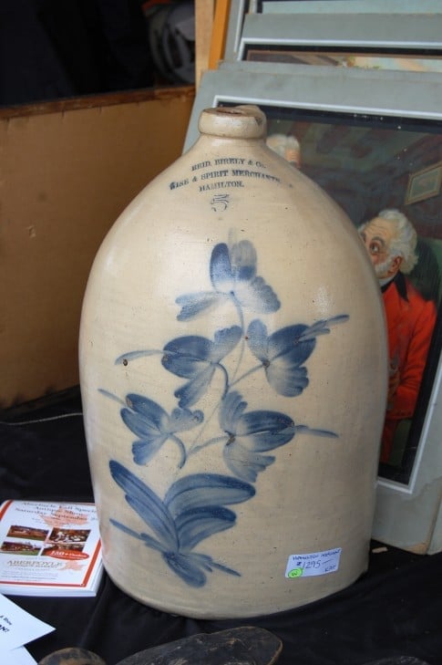 I don't know if you know this but any crock or jug with painting or lettering on it is expensive. How expensive? This one was $1,300. I'd need 6 so clearly this was out of my price range. I maybe could have pulled off 5, but not 6.