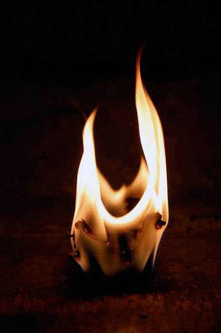 DIY firestarter in flames.