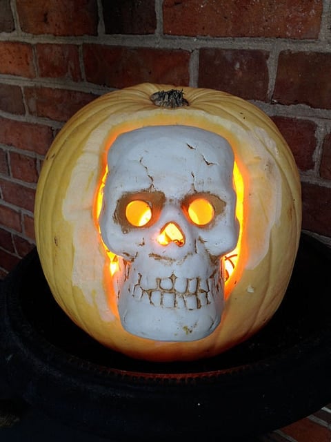 Clay Skull In Pumpkin