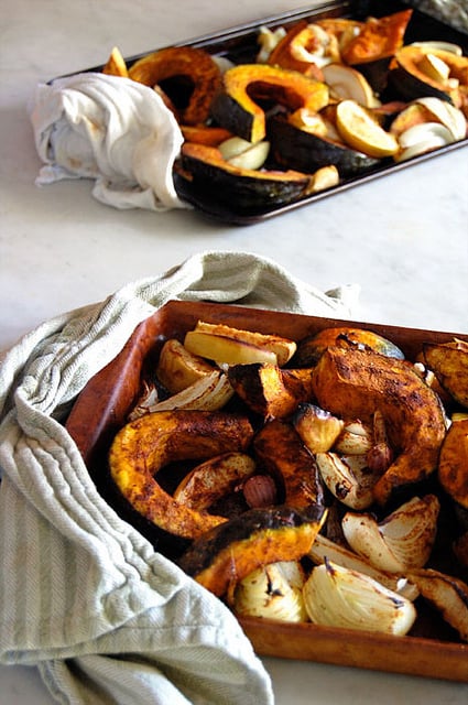 Roasted squash, onions and apples straight from the oven.