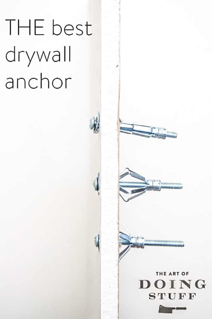 A cross section view of drywall showing the 3 stages of properly installing a hollow wall anchor.