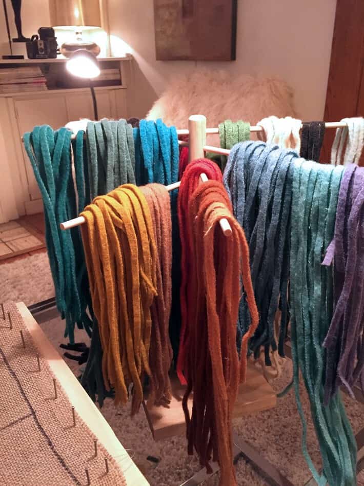 pasta-dryer-rug-hooking-wool