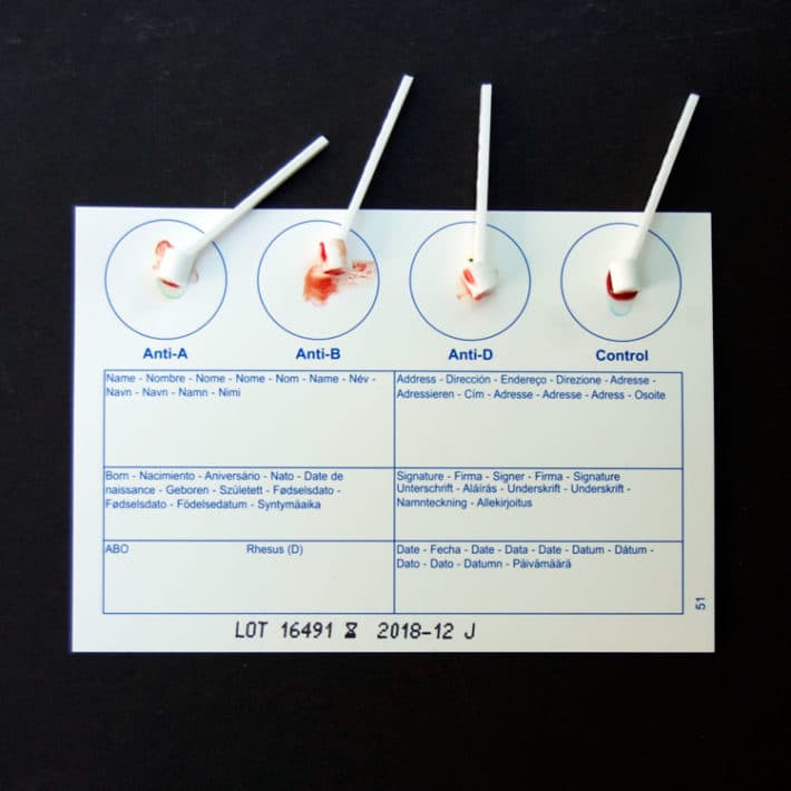 Blood Type Test Kit  Group A, B, O and Rhesus D