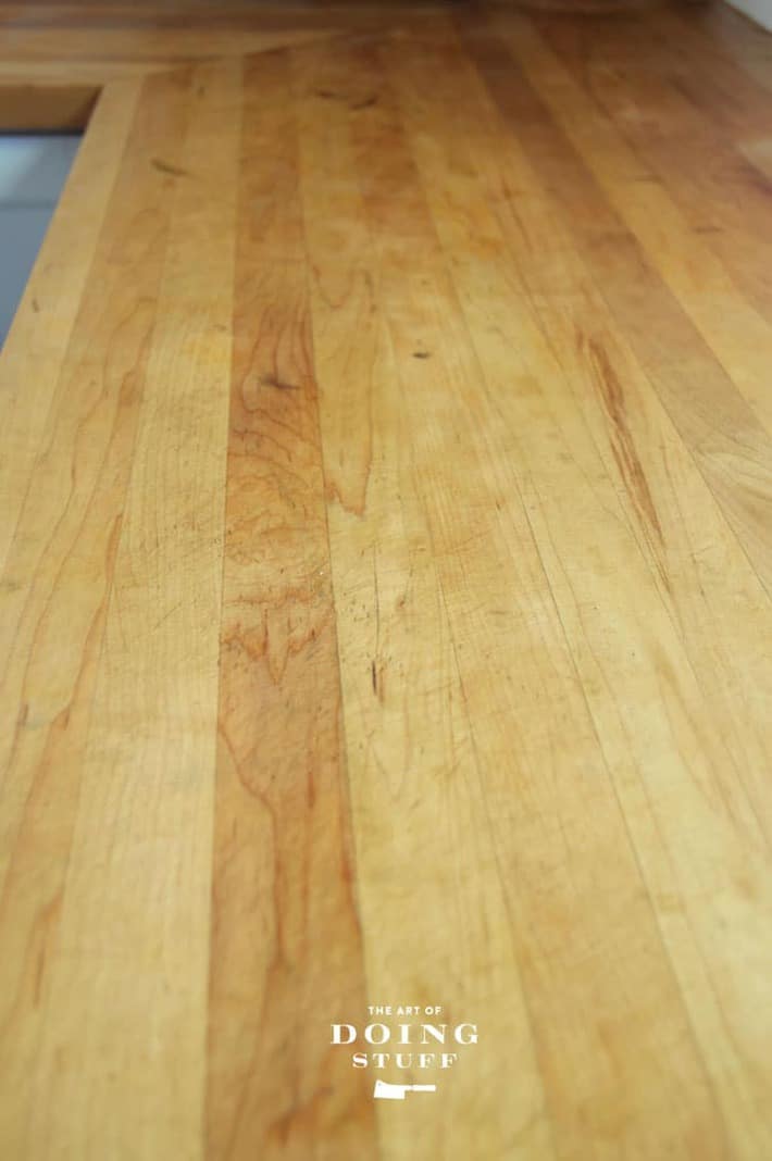 A newly oiled butcher block counter.