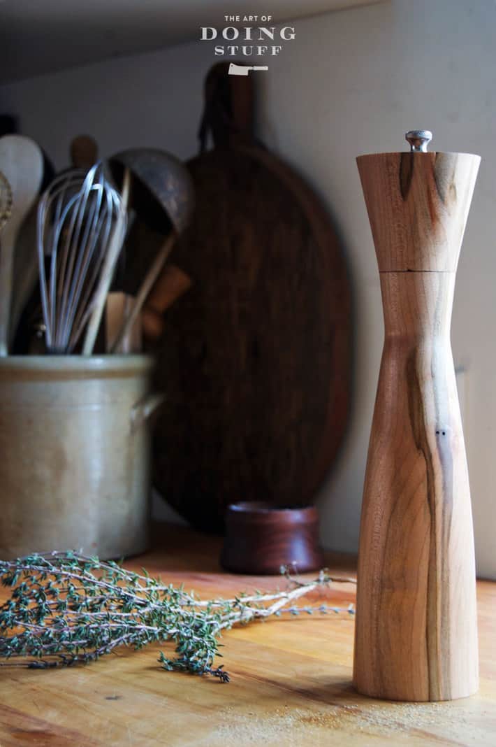The salt and pepper rule. Which goes in which shaker? Scandinavian design pepper mill turned from wormy maple.