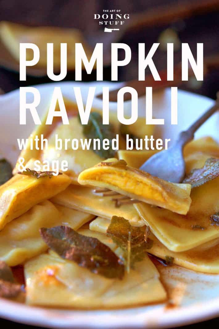 Pumpkin Ravioli with Browned Butter Sauce.