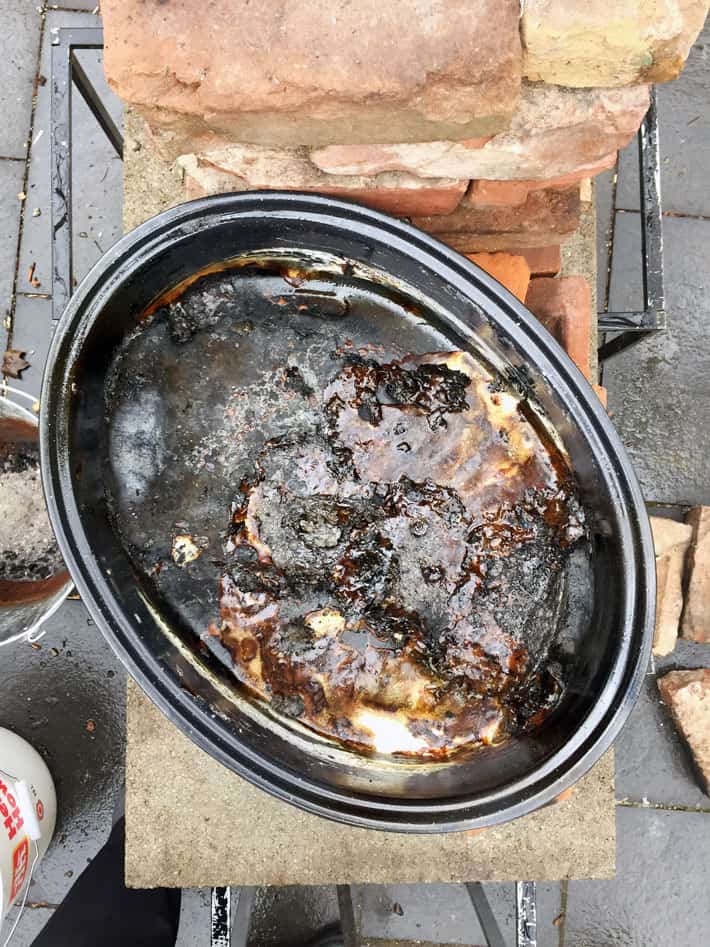 Burned pan of maple syrup.