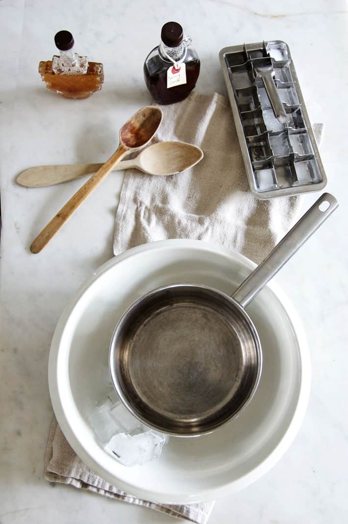 Cooking pot sits in bowl of ice water.