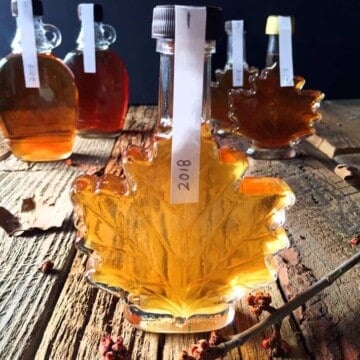 Clear, filtered maple syrup made at home.