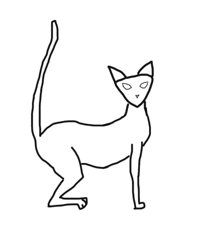 Line drawing of a Siamese cat.