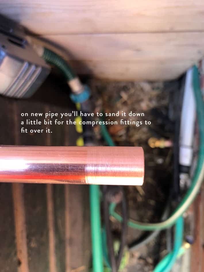 New copper pipe that has had the last 2 inches of it sanded.