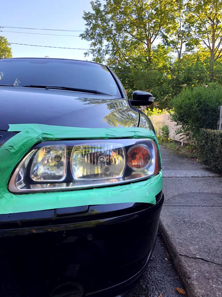 Old headlight that's been rejuvenated to being crystal clear.