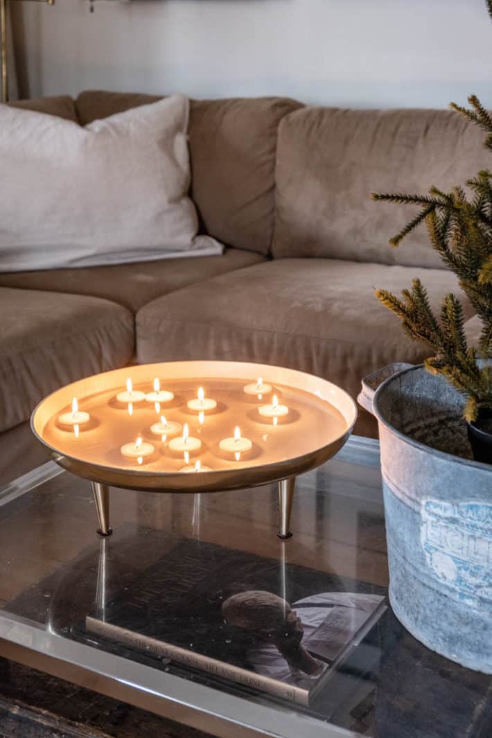 DIY floating candles in a modern bowl with legs.