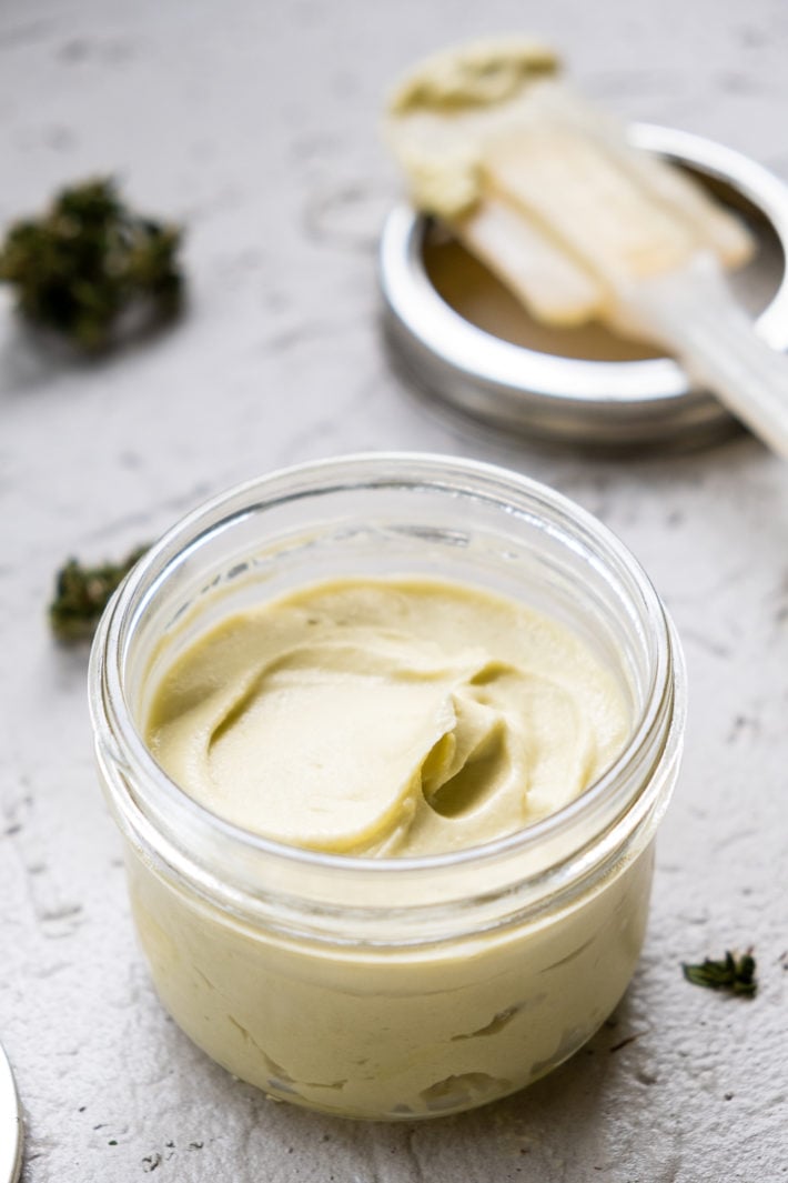 Whipped cannabutter in a small mason jar.