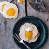 Easy pancake art that looks like eggs.