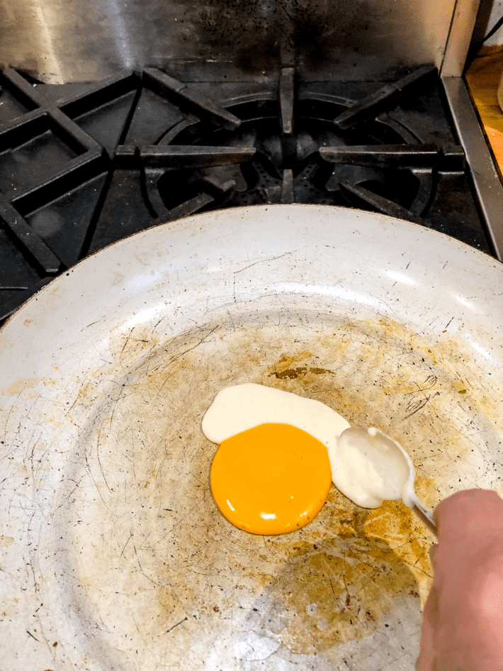 Making easy pancakes that look like fried eggs.