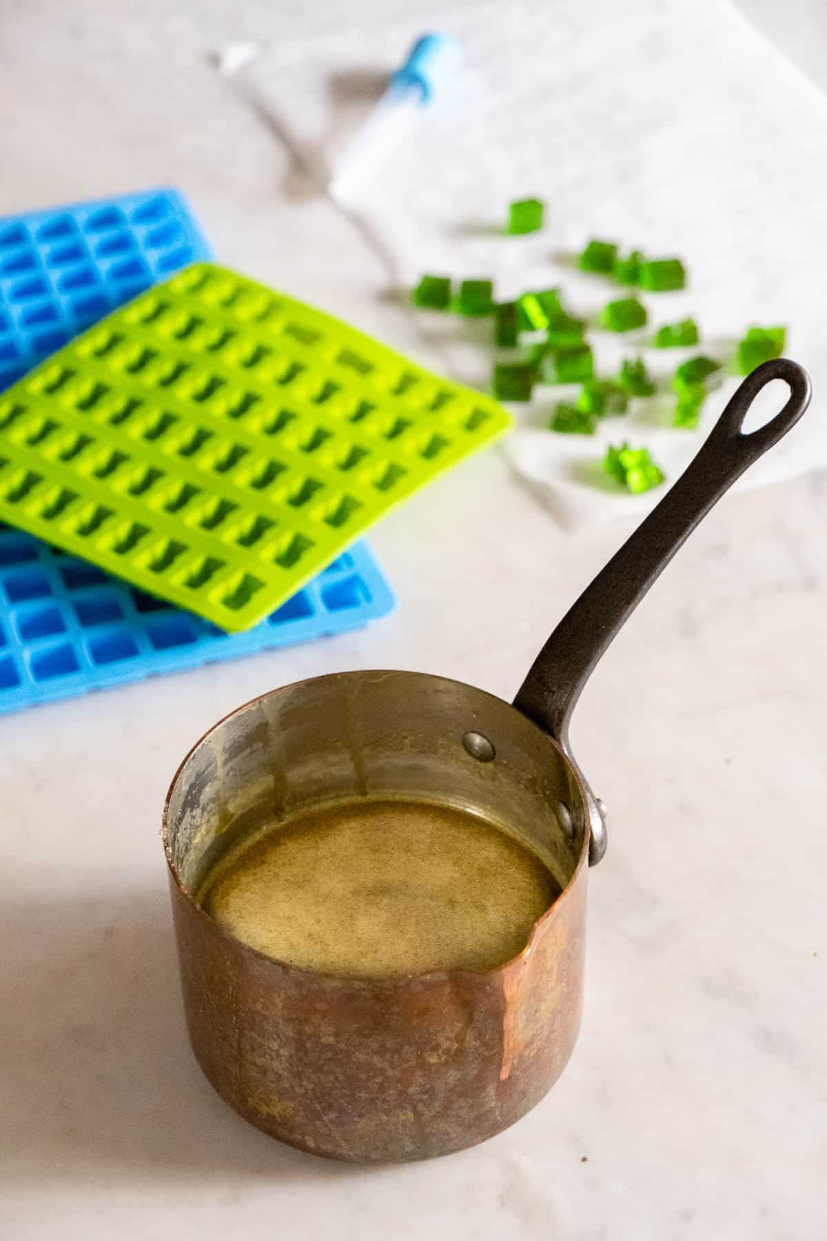 Cannabis gummy ingredients ready to be poured into molds.