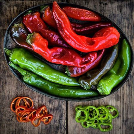 Txorixero Sweet Pepper on a black platter.