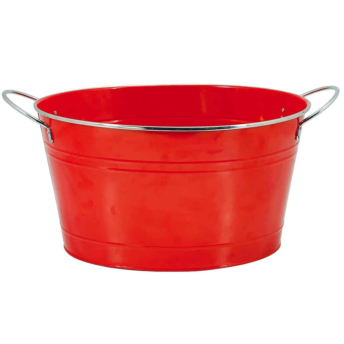 Red metal tub with handles