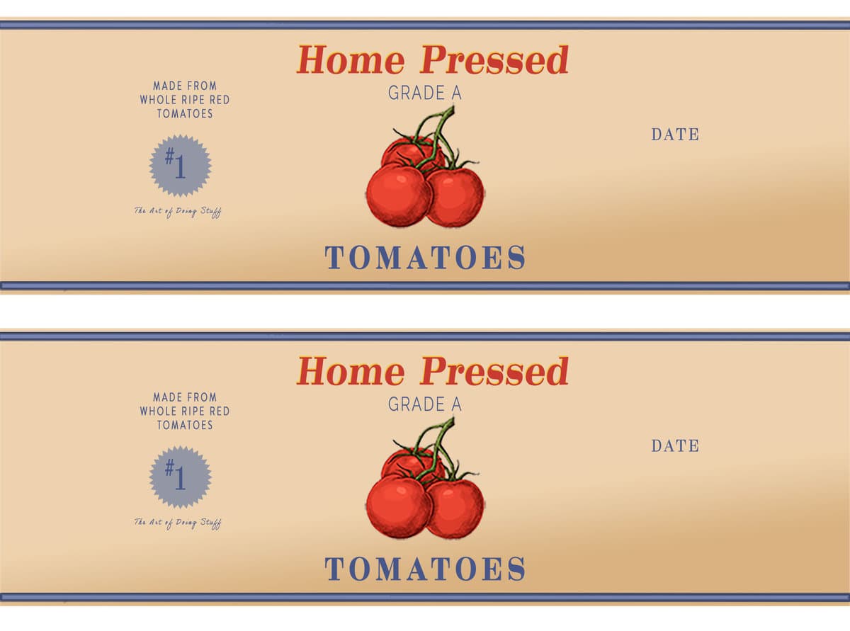 Home Pressed tomato label.