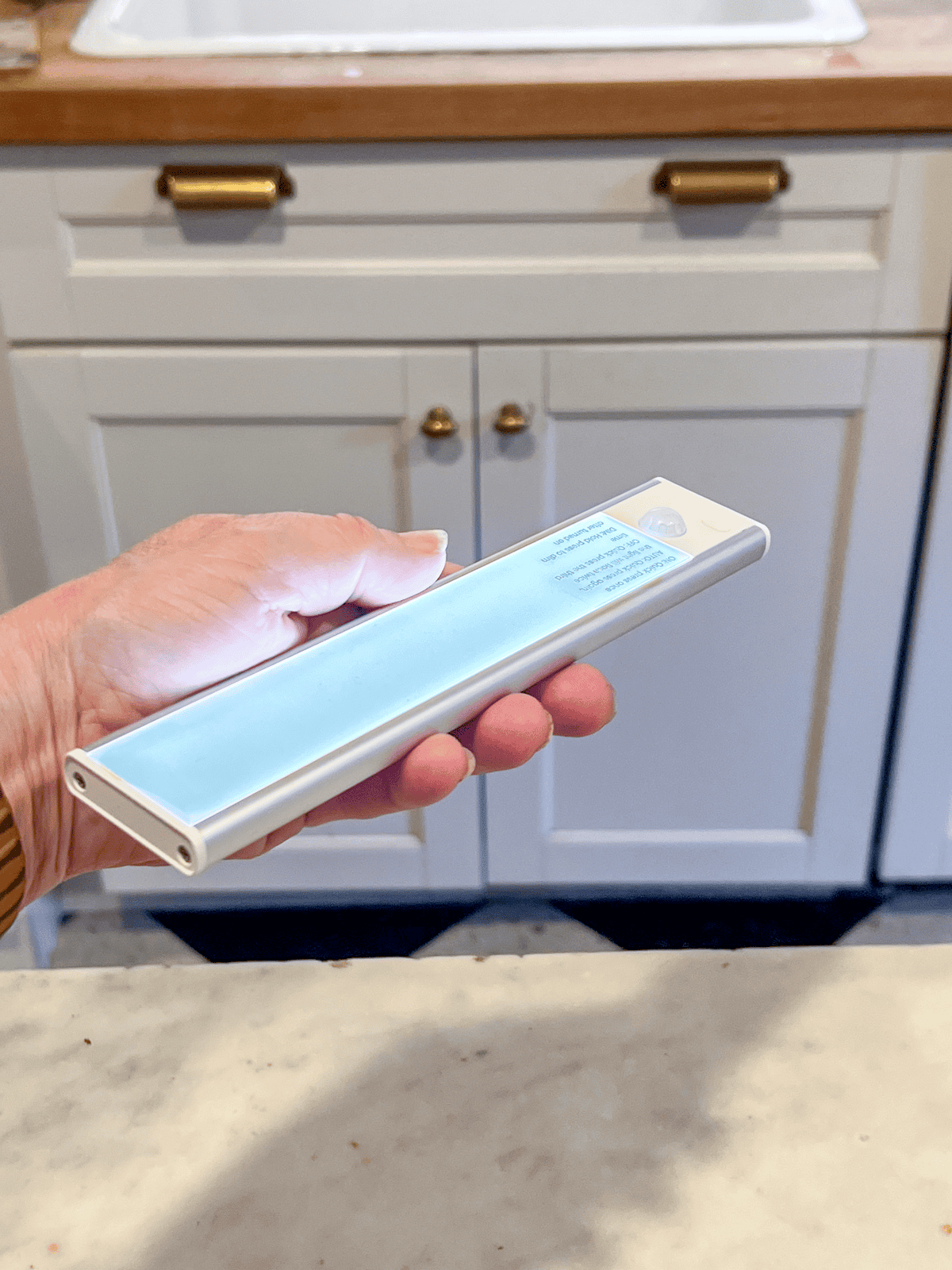 Slim LED under cabinet rechargeable light.