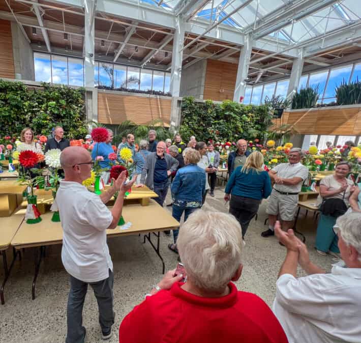 Members applaud one of the winners at the Hamilton Dahlia Society Show.